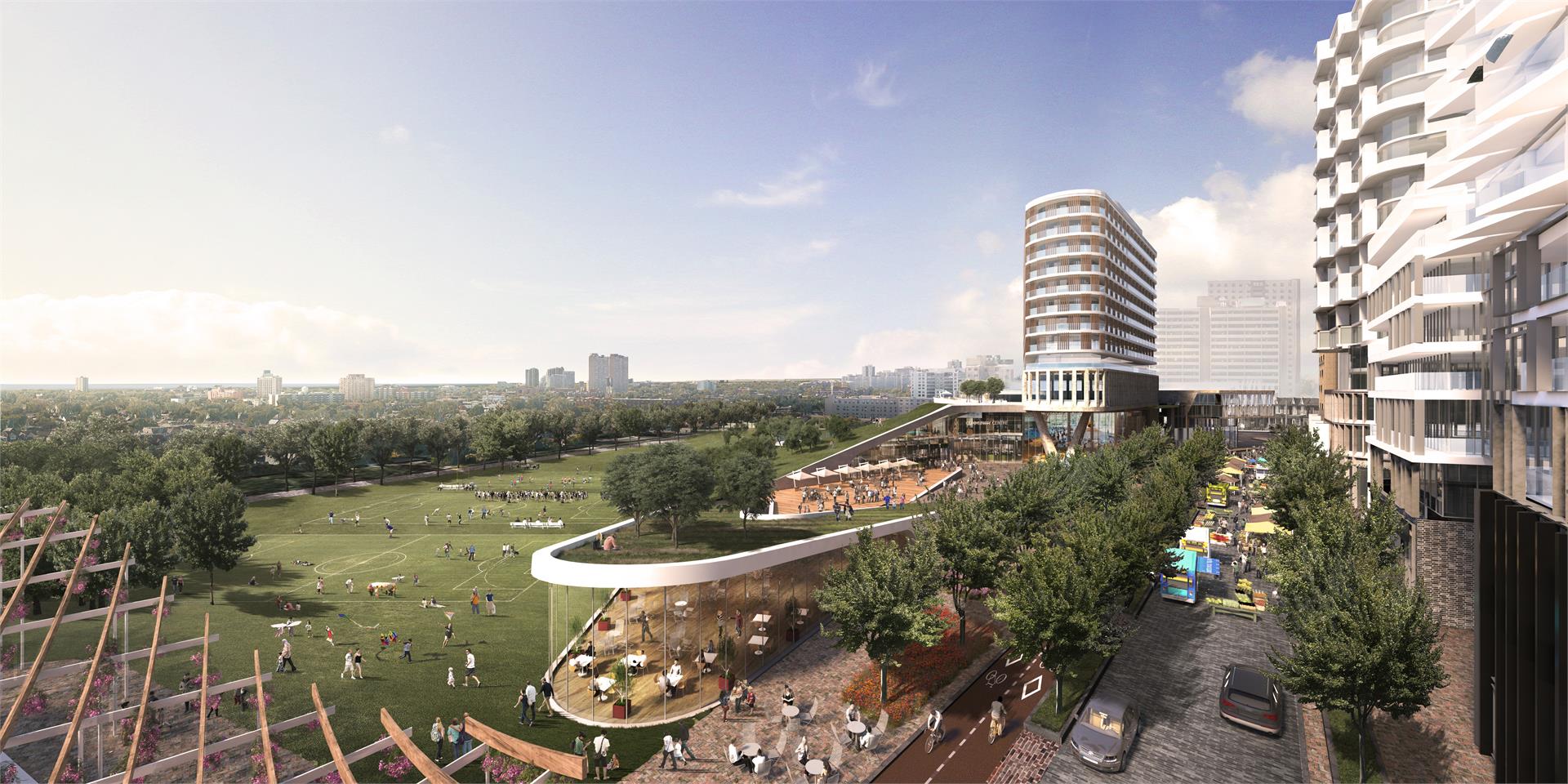 Exterior Rendering of the Galleria Mall Condos with rec centre.
