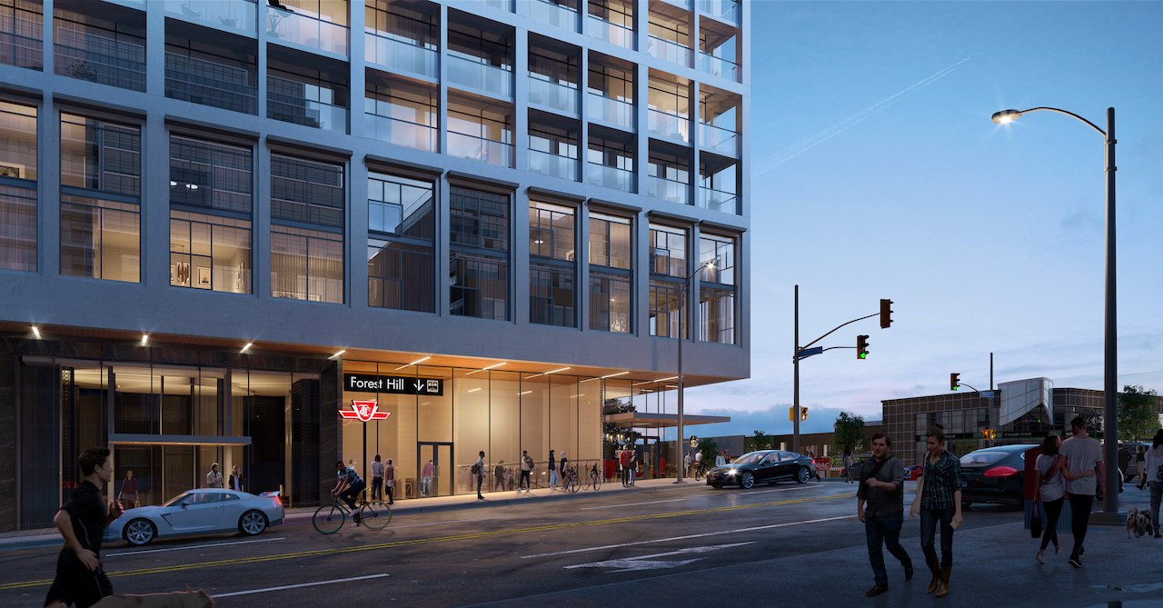 Podium exterior rendering of The Forest Hill Condos.