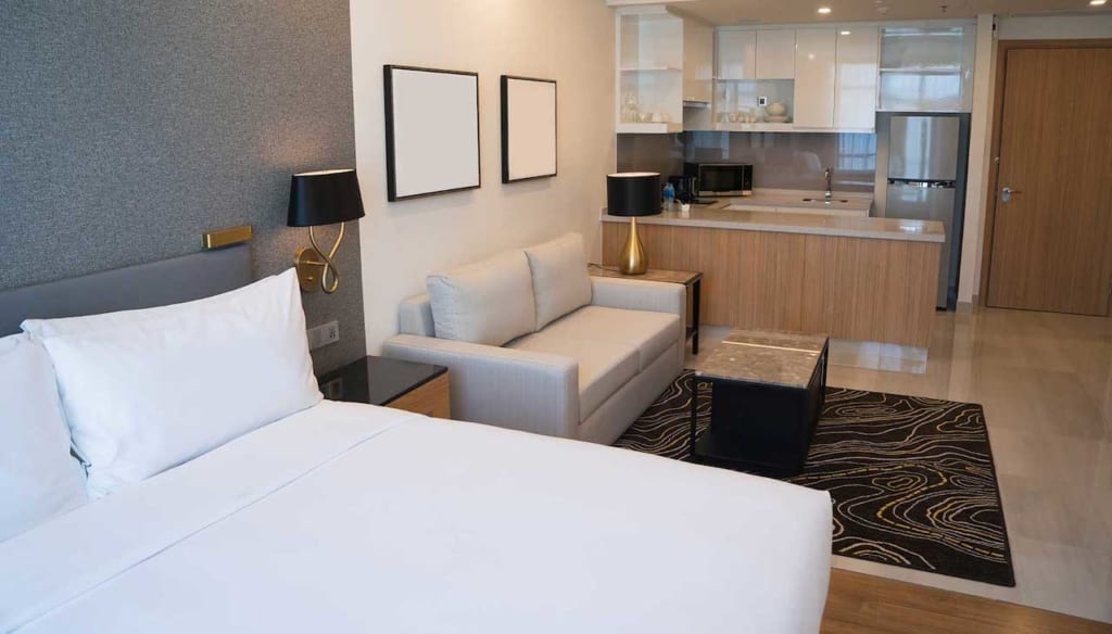 Modern and simple studio condominium unit.