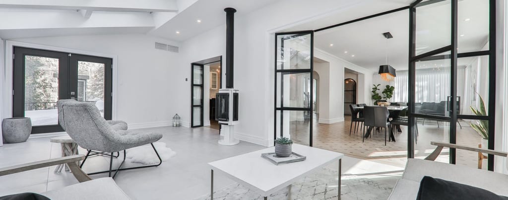 Modern living room home interior in Outremont, QC.