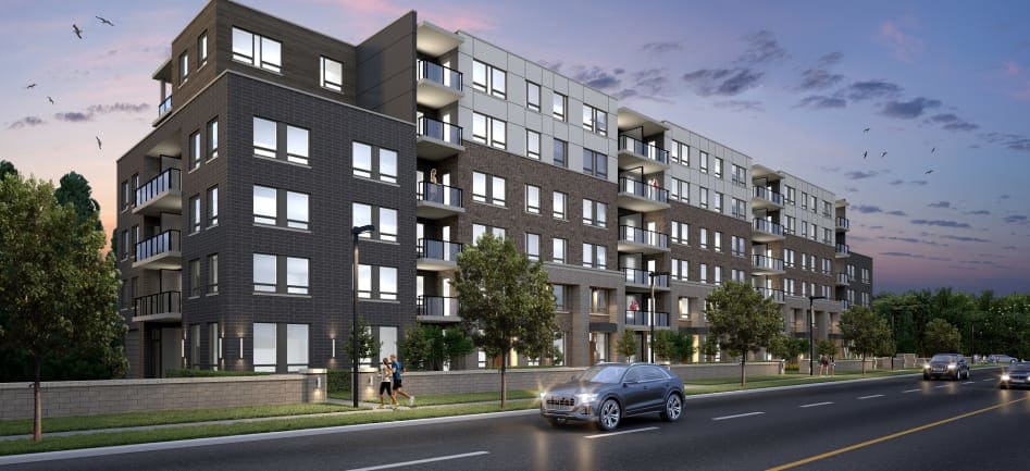 Exterior rendering of Reign Condos in Guelph by Reid's Heritage Homes.