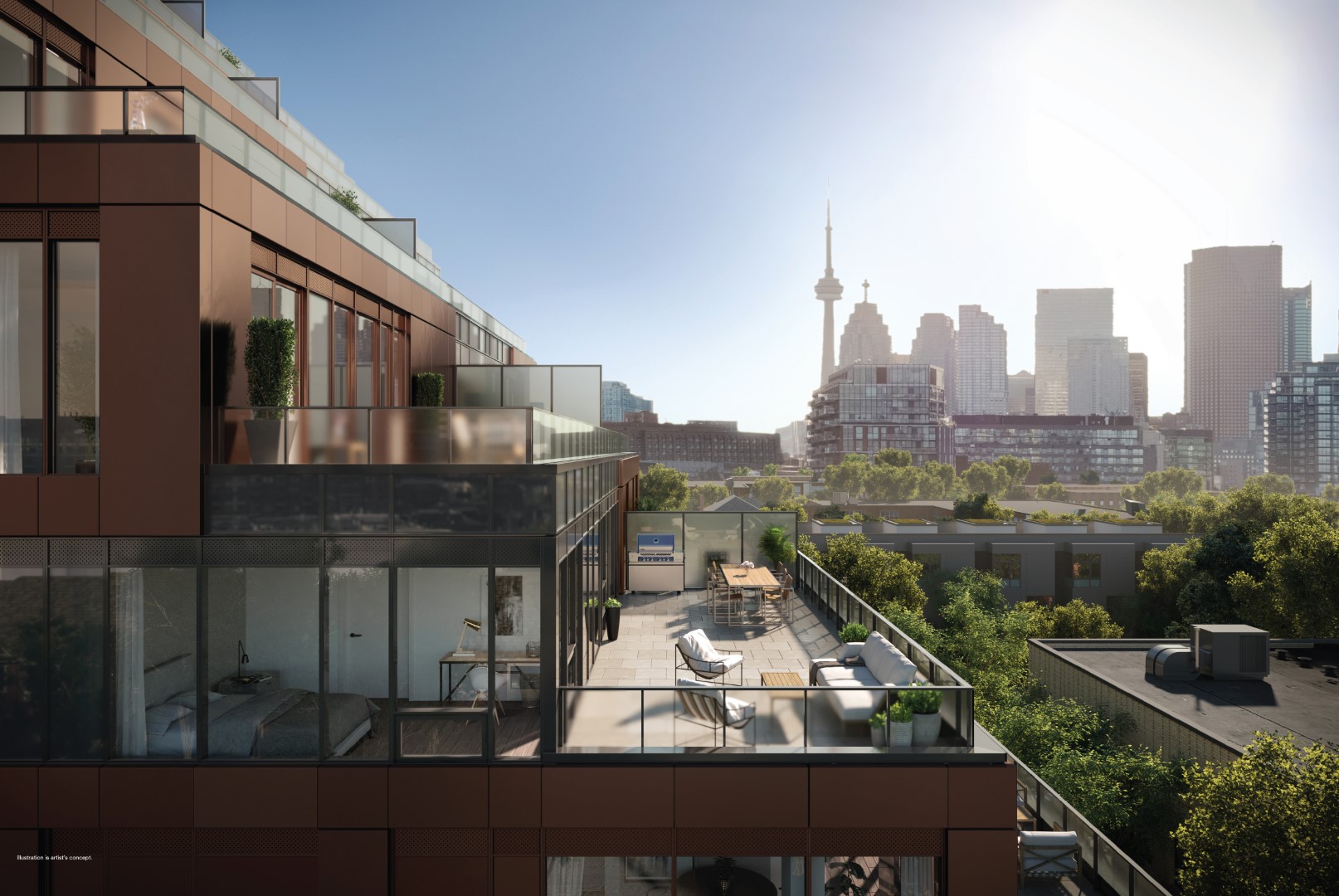 Rendering of 28 Eastern Condos private suite terrace.