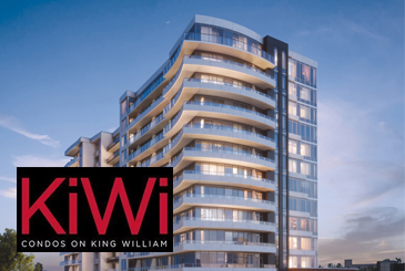 Rendering of KiWi Condos Hamilton with Logo Overlay