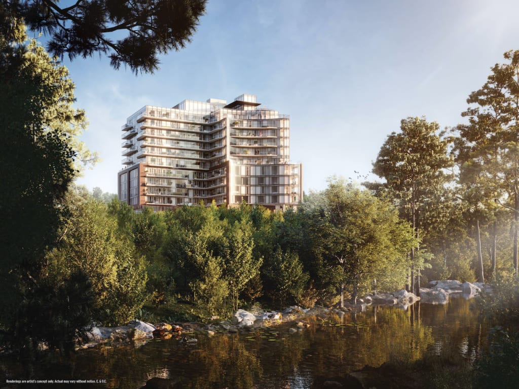 Rendering of Perch Condos exterior with ravine room
