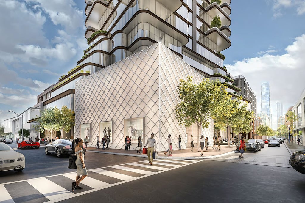 Exterior street view intersection of 33 Avenue Road Condos in Toronto