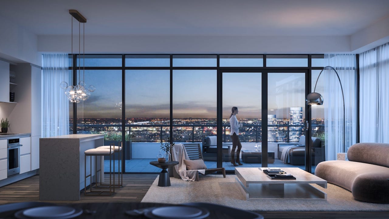 Rendering of Exchange Signature Residences suite interior at night