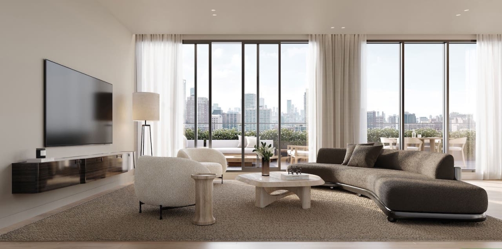 Rendering of The Bedford suite living room