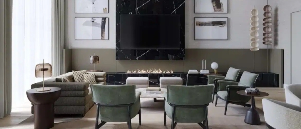 Rendering of Olive Residences party room interior