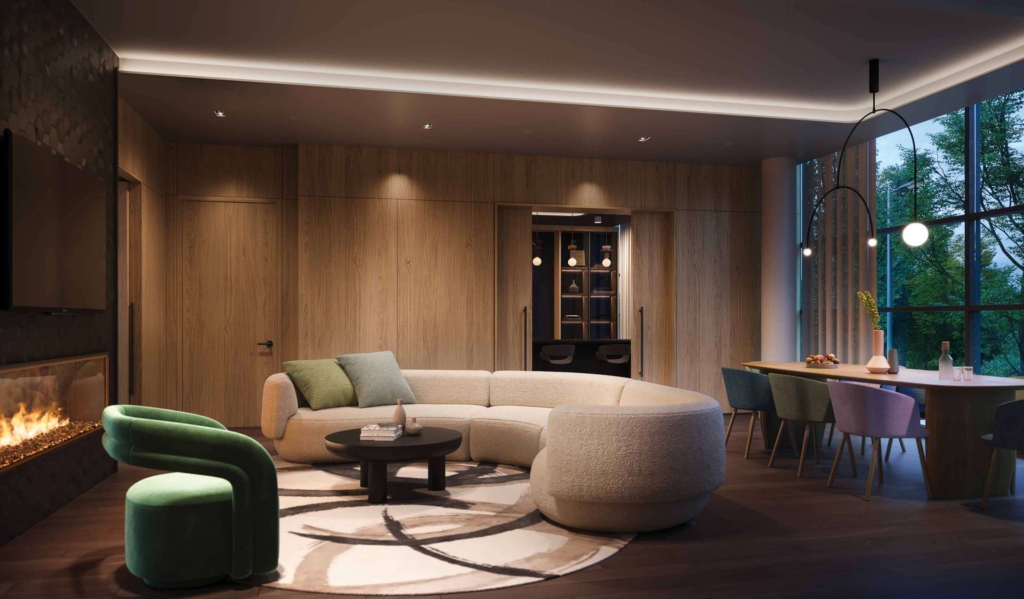 Mile and Creek Phase 3 Condos suite interior party room with lounge