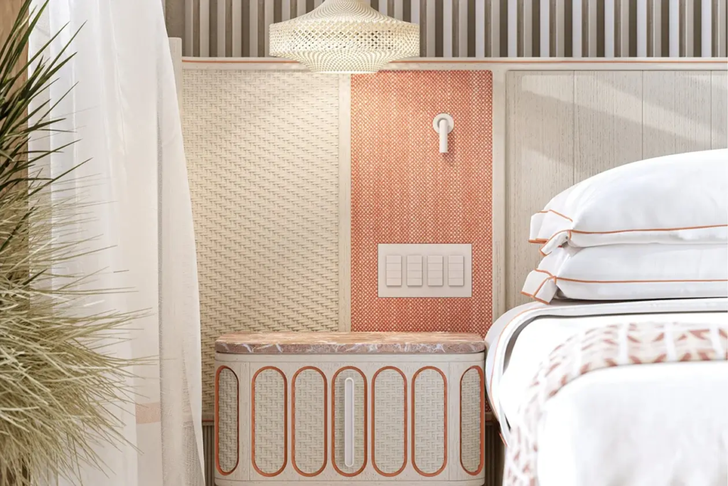 Detailed luxury bedside table design at Vie L'Ven, combining elegance and simplicity in St. Maarten.