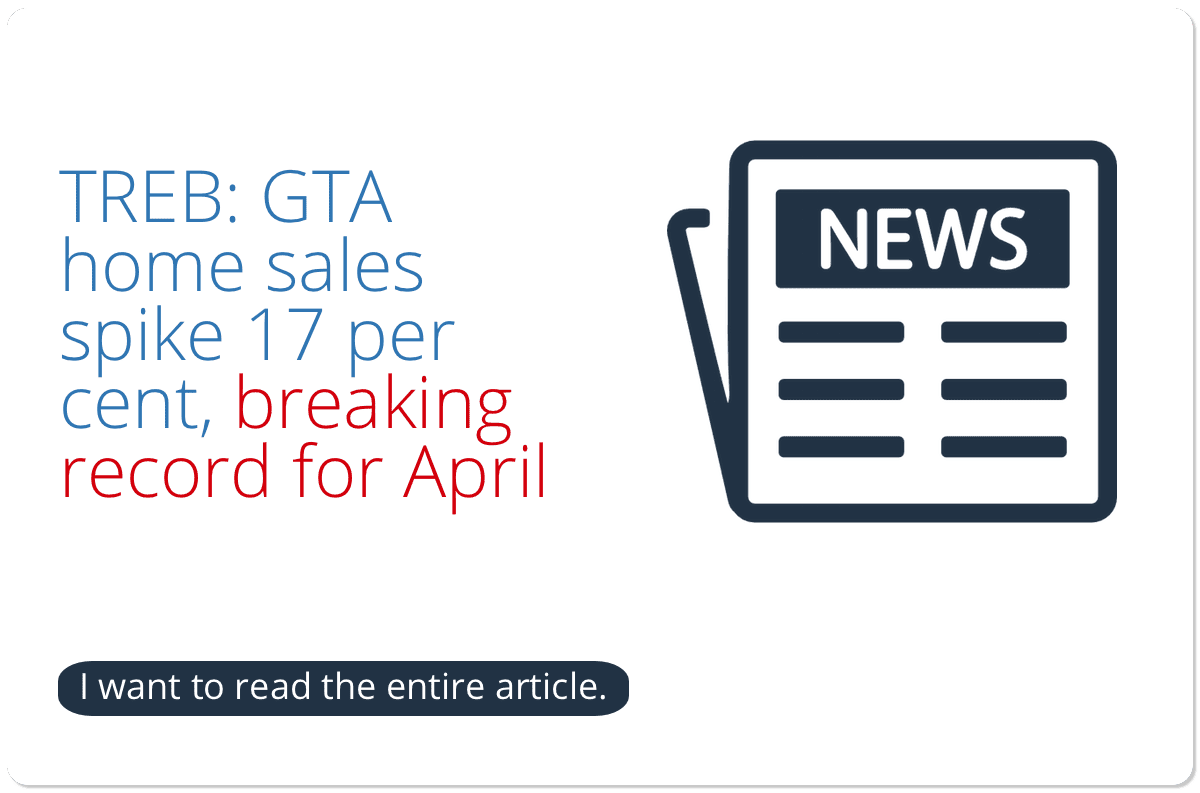 TREB- GTA home sales spike 17 per cent, breaking record for April