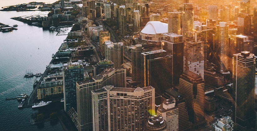 Toronto skyline and GTA neighbourhoods aerial view