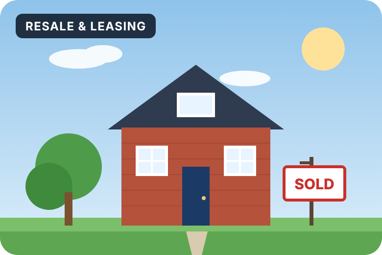Resale and leasing: a house with a sold sign