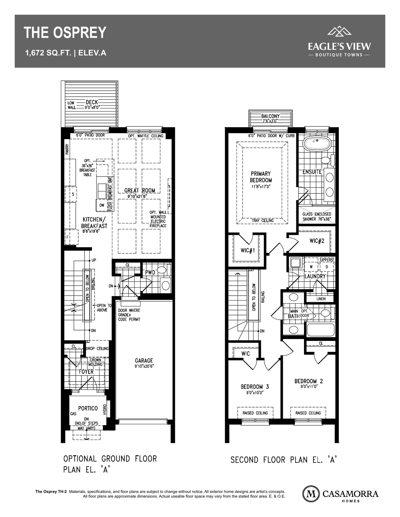The Osprey floor plan, Eagle's View Bolton — optional ground floor and second floor, Elevation A
