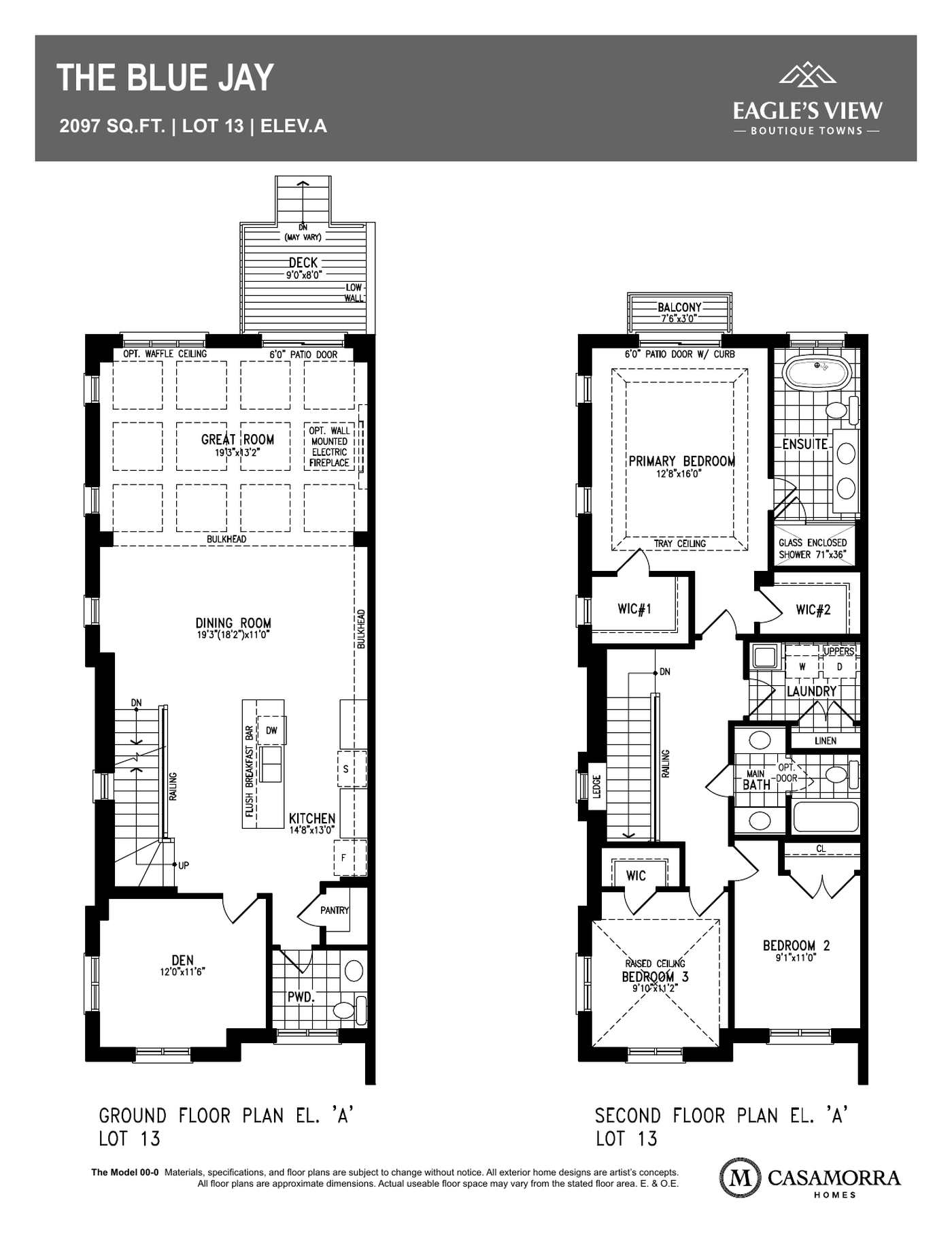 The Blue Jay Lot 13 floor plan, Eagle's View Bolton — ground floor and second floor, Elevation A