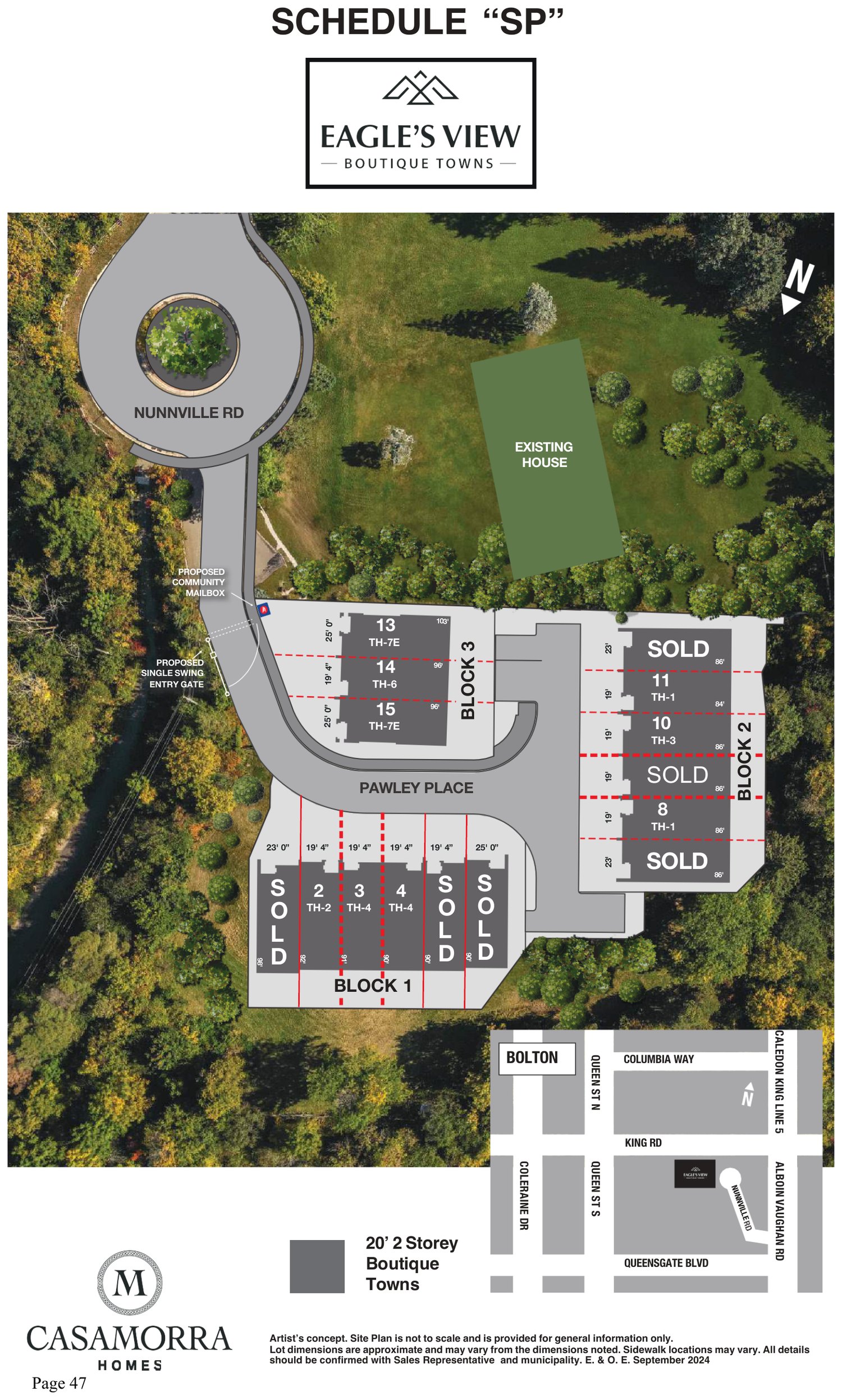 Eagle's View Bolton site plan, Schedule SP — 15 lots in three blocks off Nunnville Road