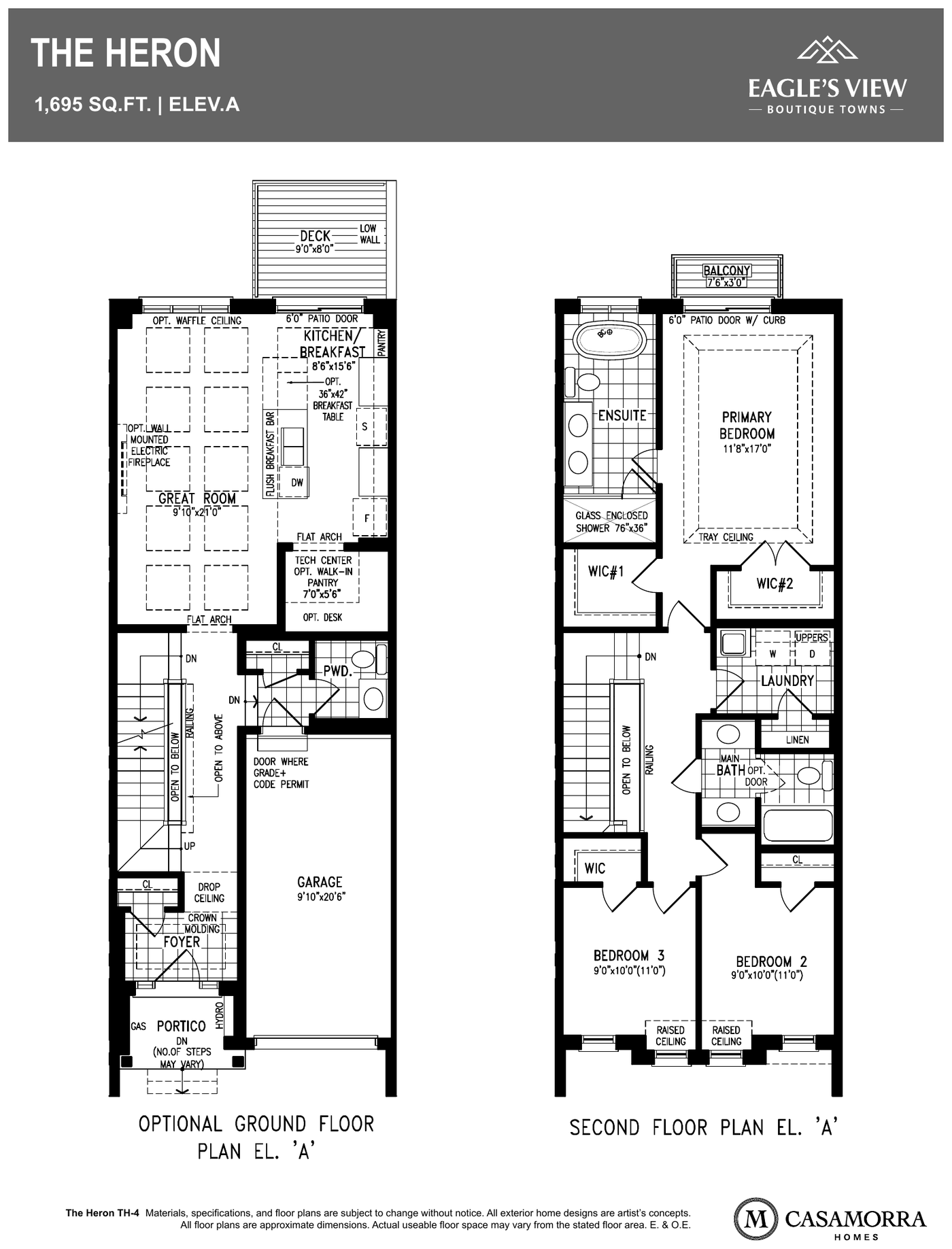 The Heron floor plan, Eagle's View Bolton — optional ground floor and second floor, Elevation A