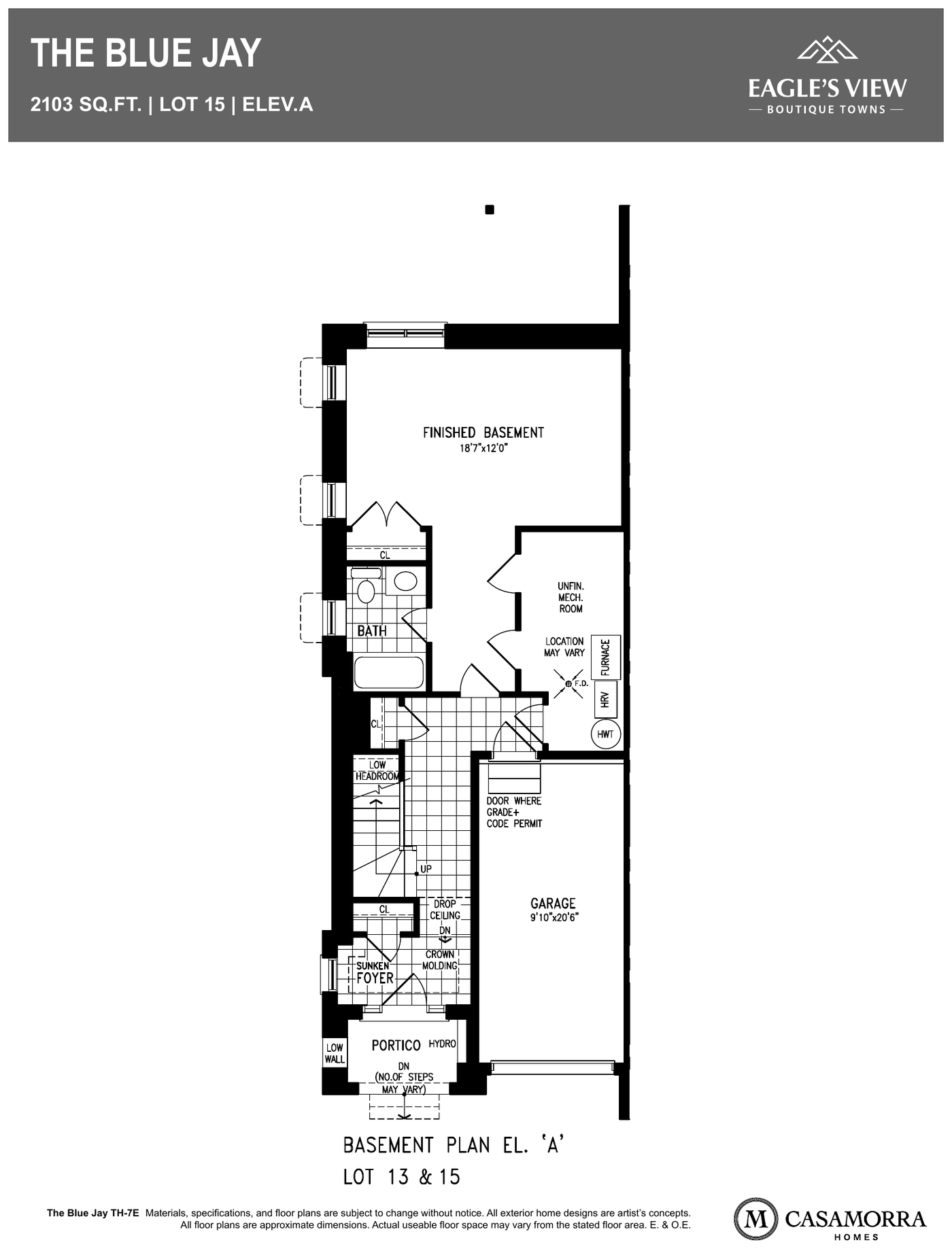 The Blue Jay basement plan, Eagle's View Bolton — finished basement, Lots 13 and 15