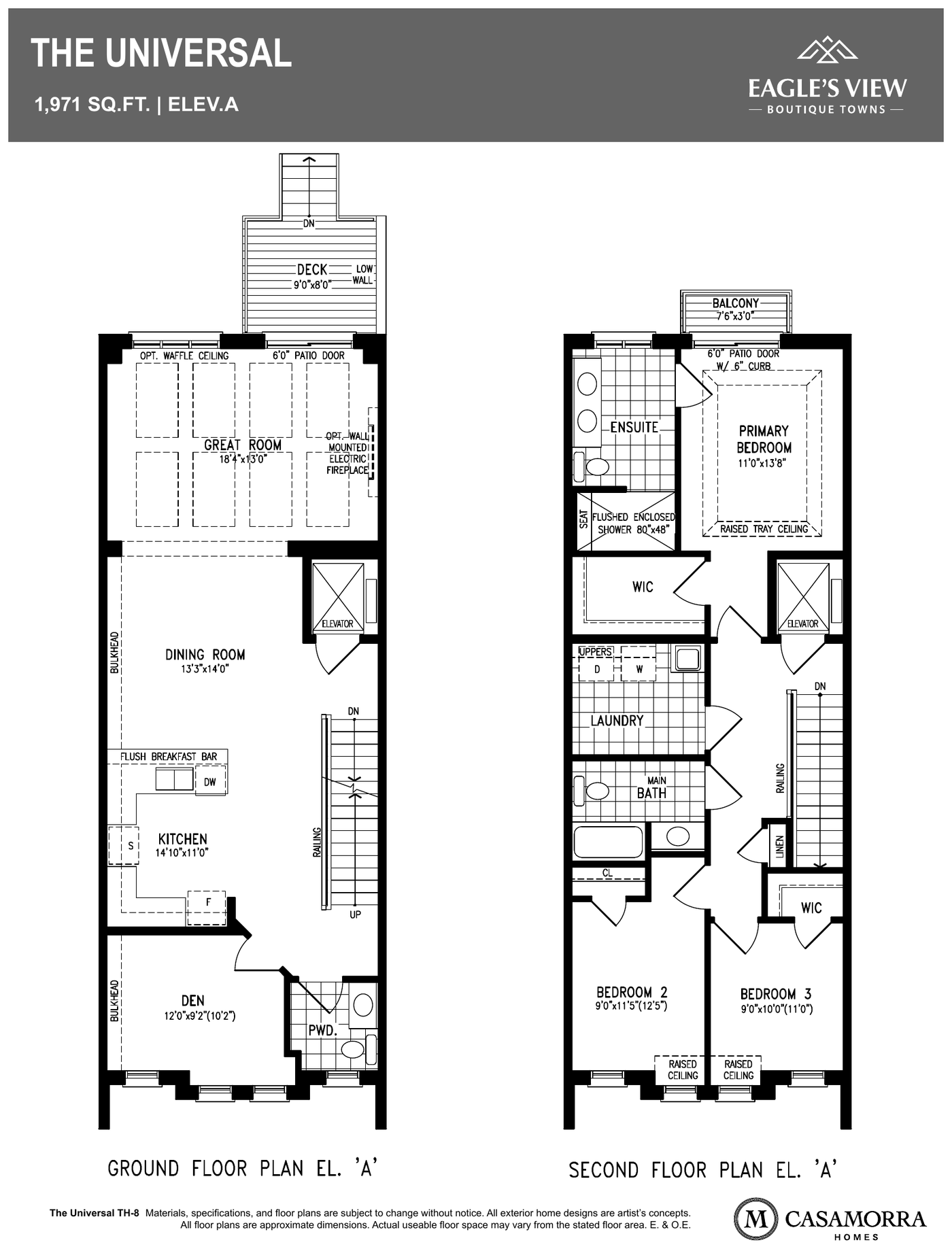 The Universal floor plan, Eagle's View Bolton — ground floor and second floor, Elevation A